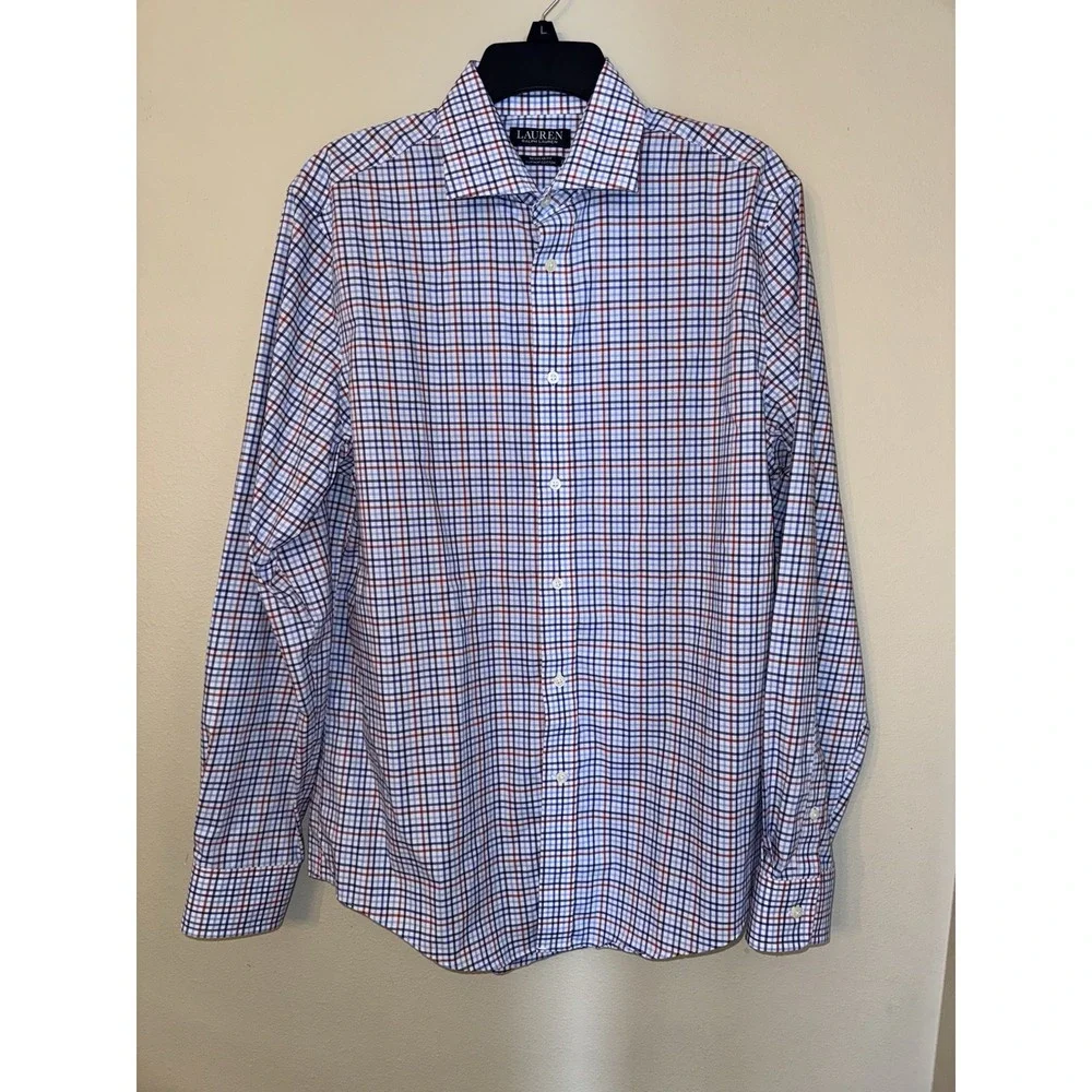 Lauren Ralph Lauren Regular Fit Red Blue Supima Cotton Long Sleeve Shirt Med